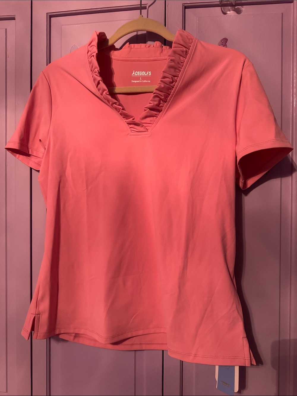 Coral Ruffle V-Neck Short Sleeve Tee